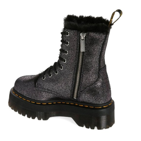 DR. MARTENS Jadon Faux Fur Lined Boots Metallic Leather Platforms - Picture 2 of 13